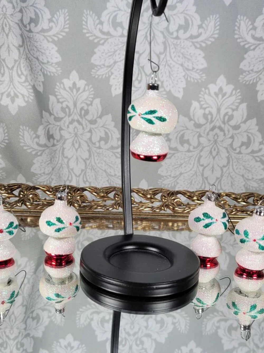 Blown Glass Mini Mushroom Glitter Christmas Ornaments - Set of 5